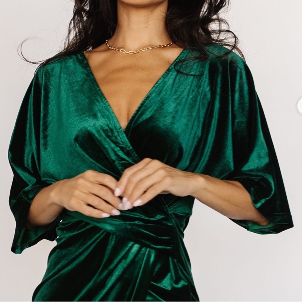 Baltic Born Brendyn Emerald Green Velvet Wrap Dress - Picture 3 of 5